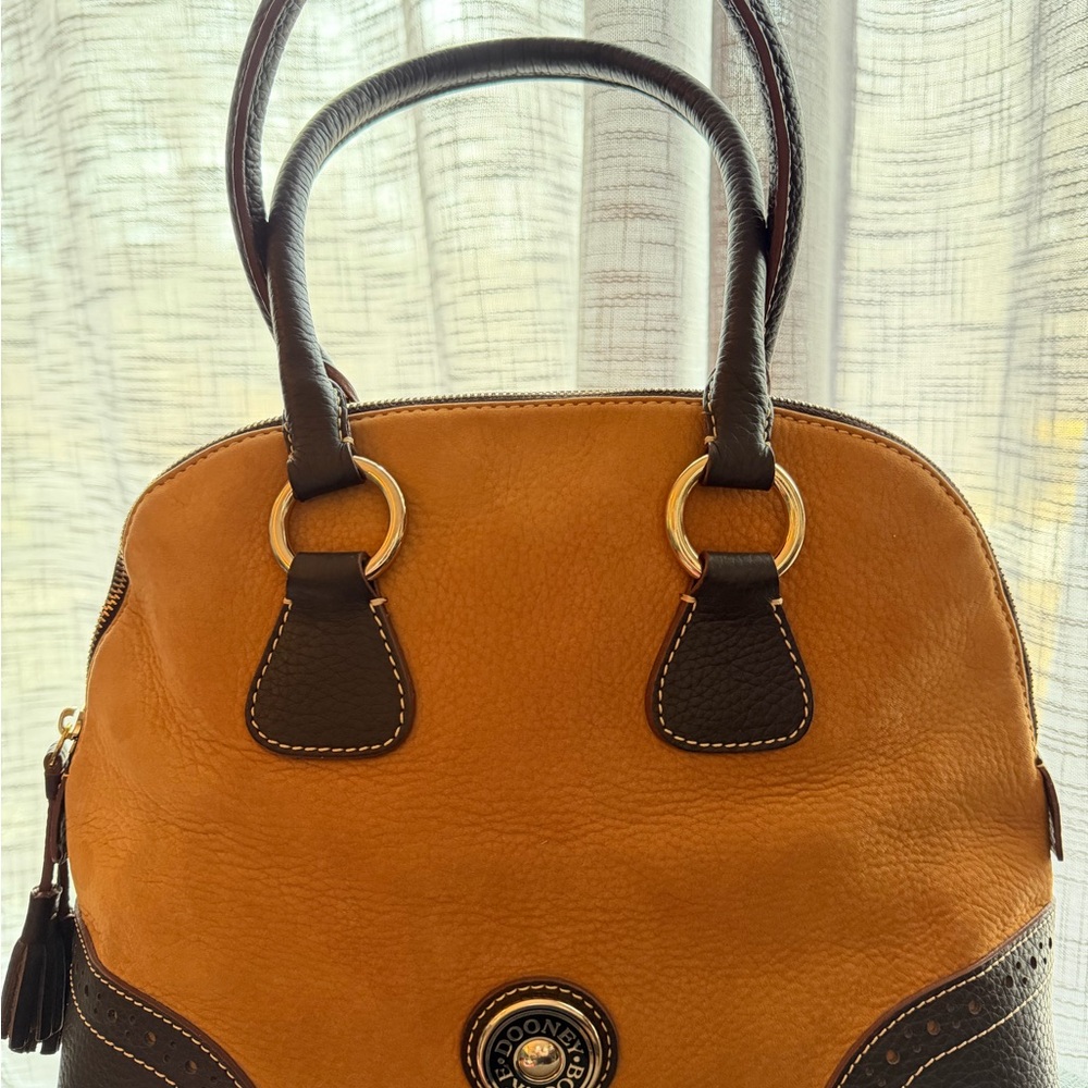 Vintage Dooney & Bourke Tan and Brown Leather Satchel